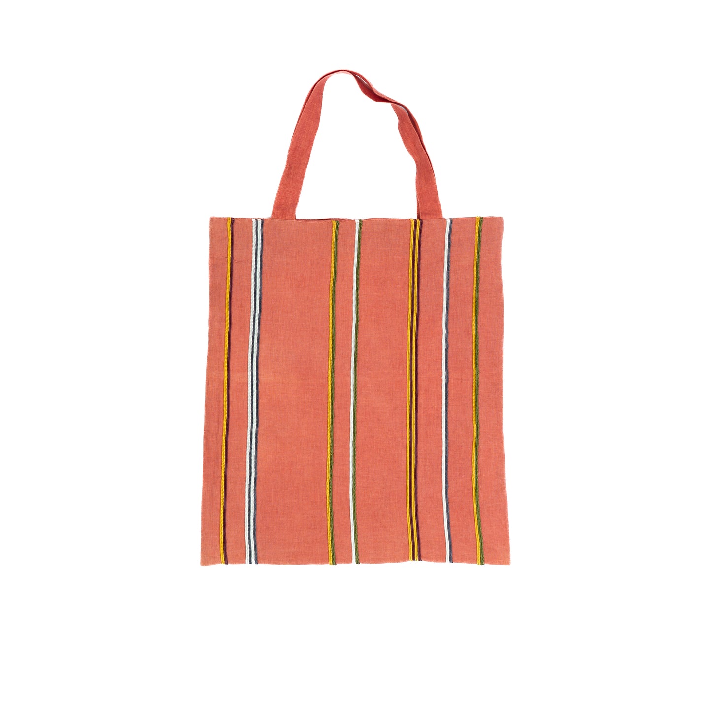Red Egyptian cotton tote bag with vertical stripes.