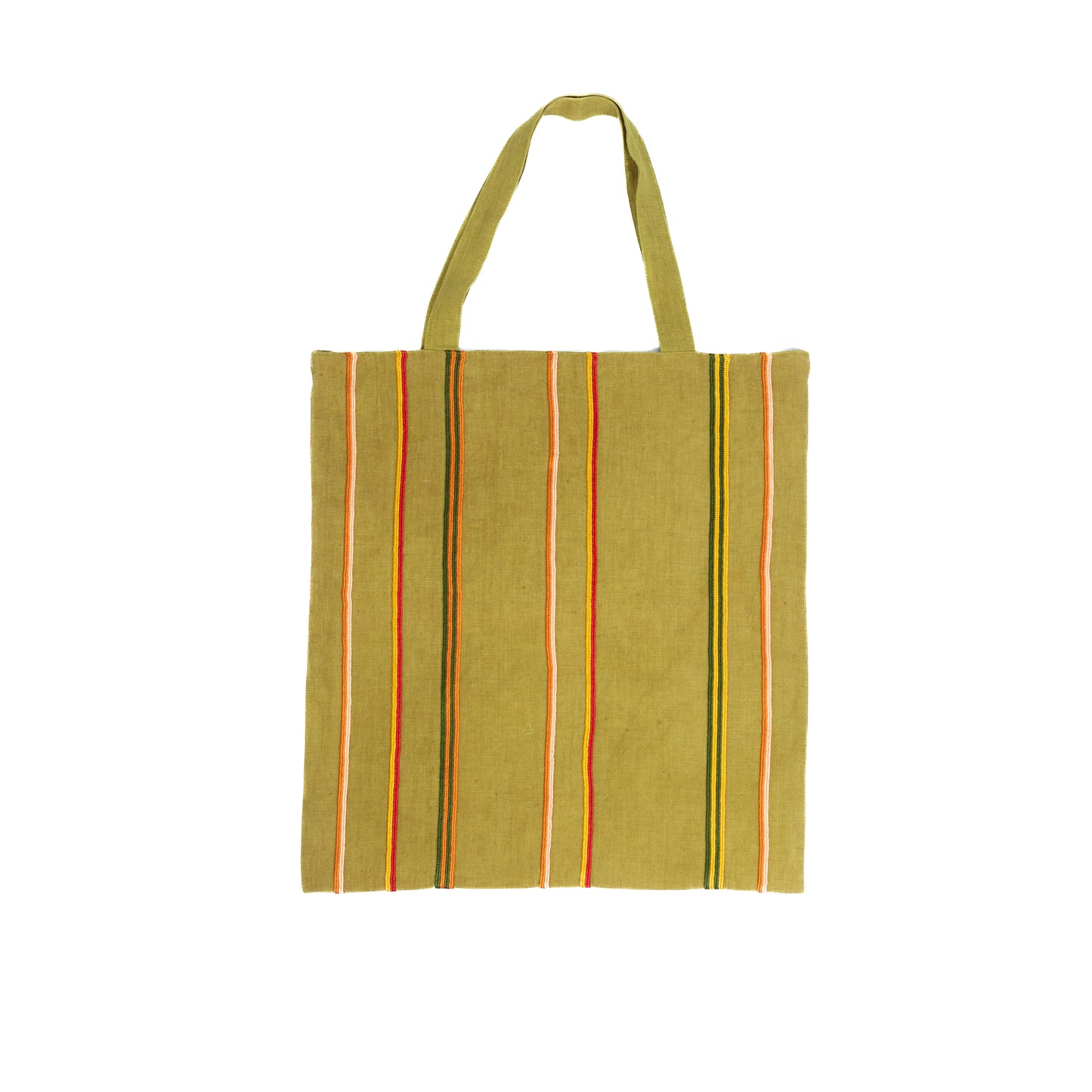 Mustard Egyptian cotton tote bag with vertical stripes.
