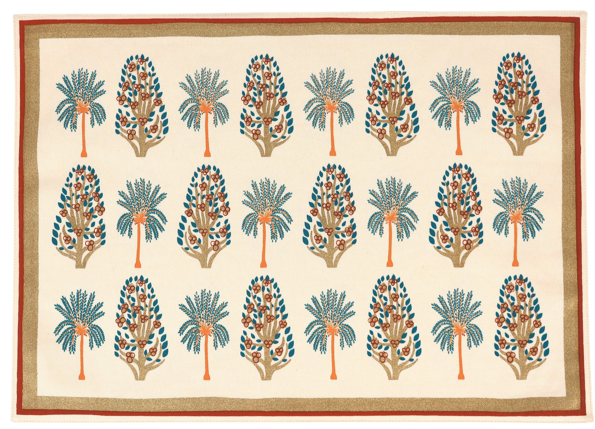 Patterned fabric with tree design on a beige background